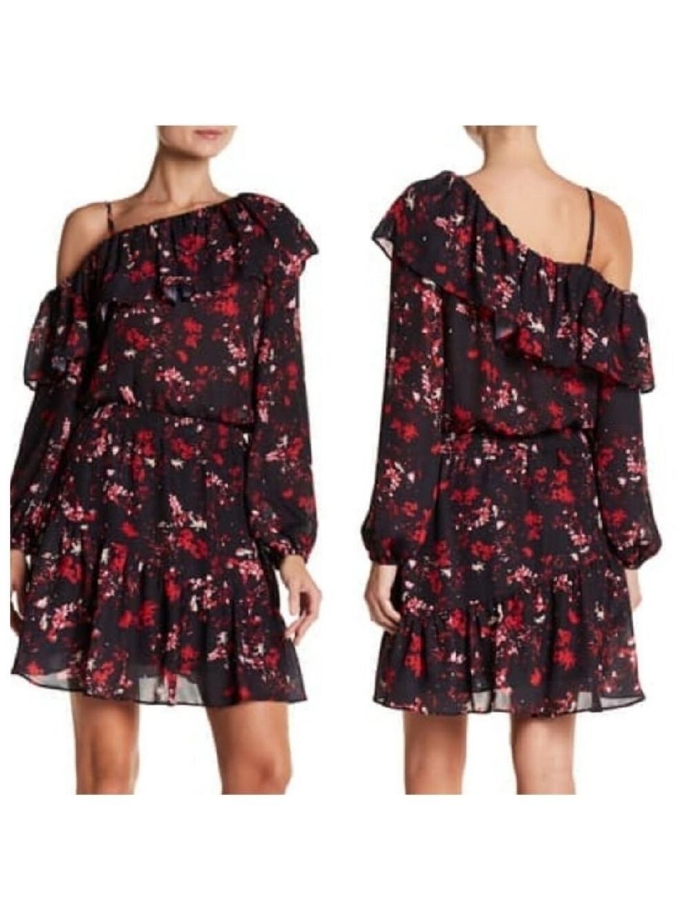 Parker S SMALL Floral Assymetrical Sleeve Dress
